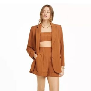 Danielle Bernstein Pinstripes Boyfriend Jacket - Honey Ginger Pinstripe - M